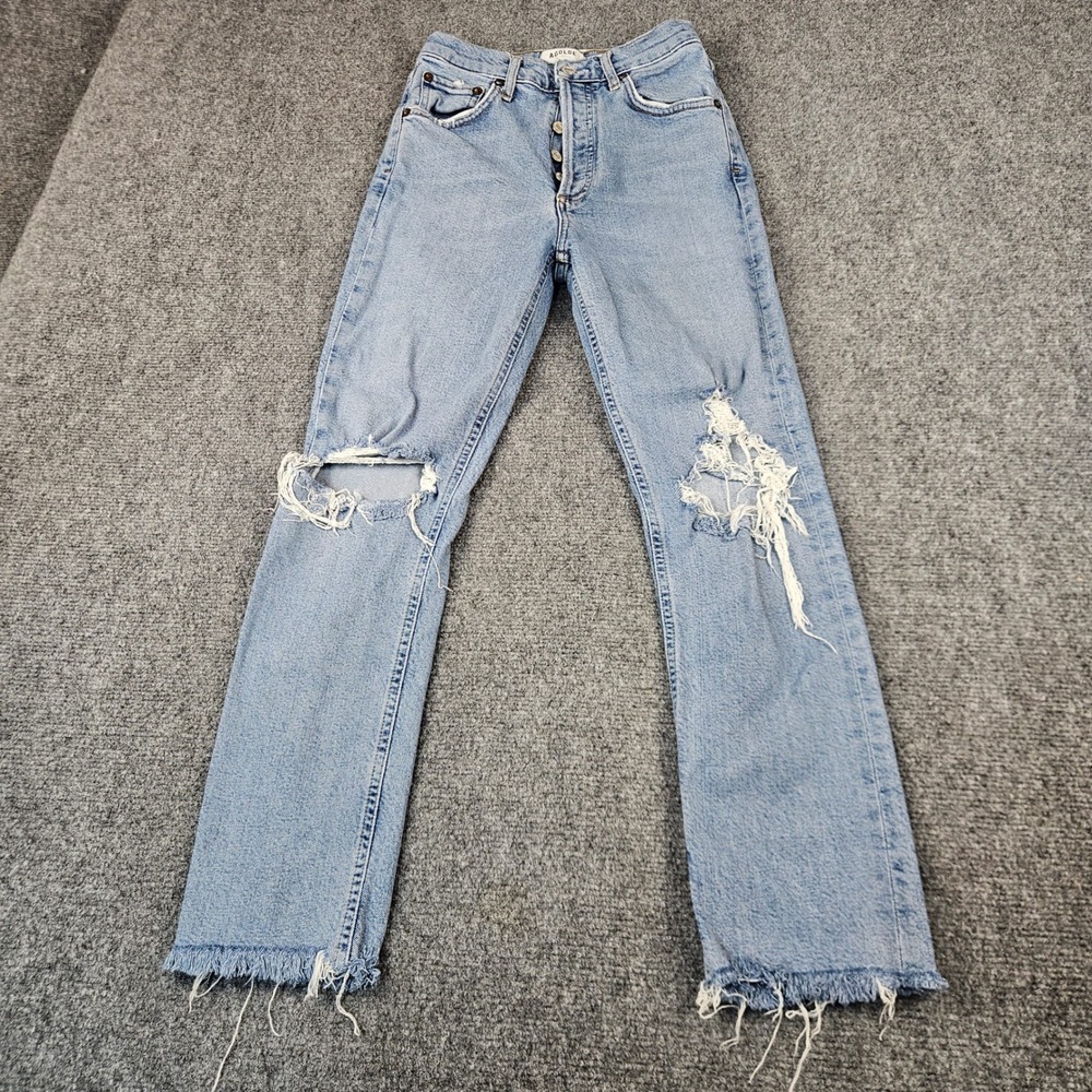 AGOLDE Riley High Rise Straight Leg Distressed Jeans Light Wash 23 A056B-1255